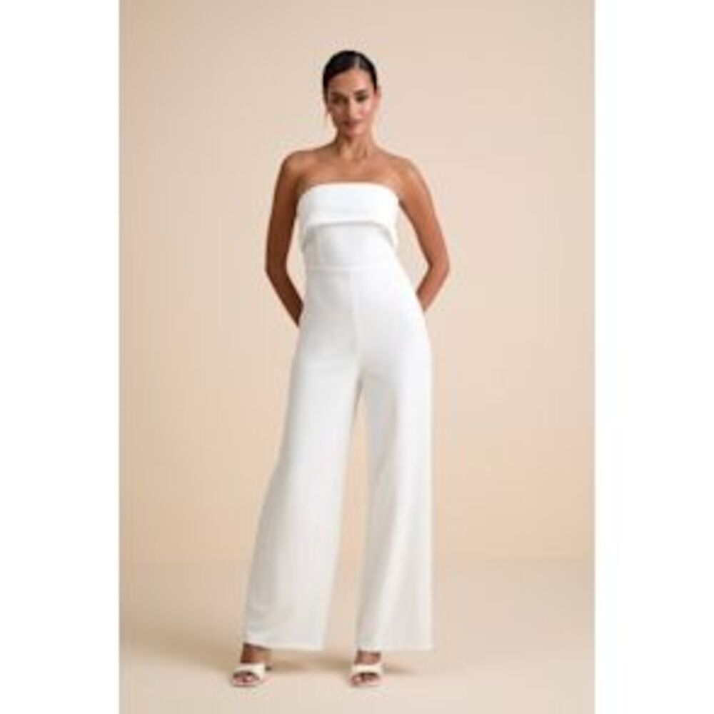 Lulu's White Strapless Wide-Leg Jumpsuit